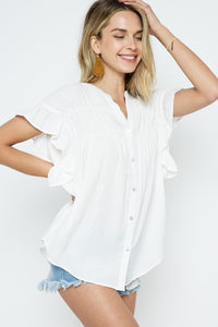 Woven Button-Down Ruffle Sleeve Top